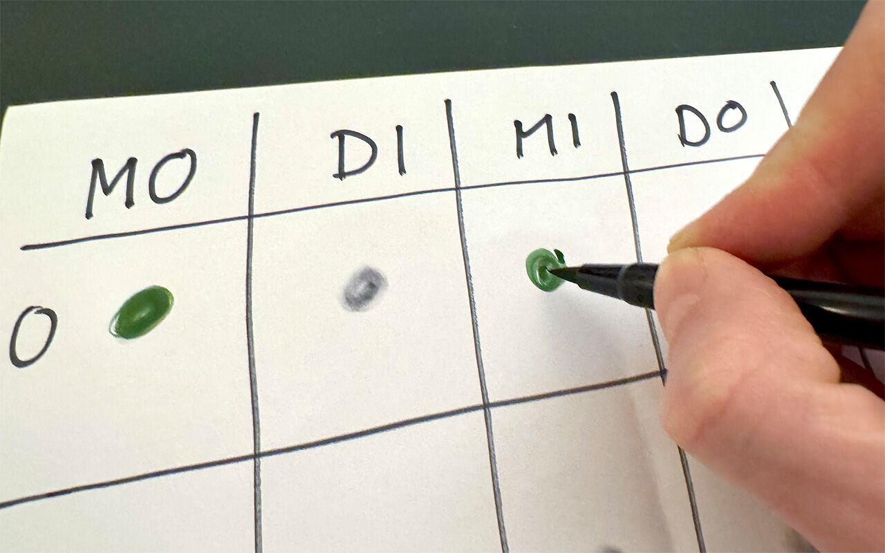 Die täglichen Handlungen werden zu einer Wochenansicht zusammengeführt.