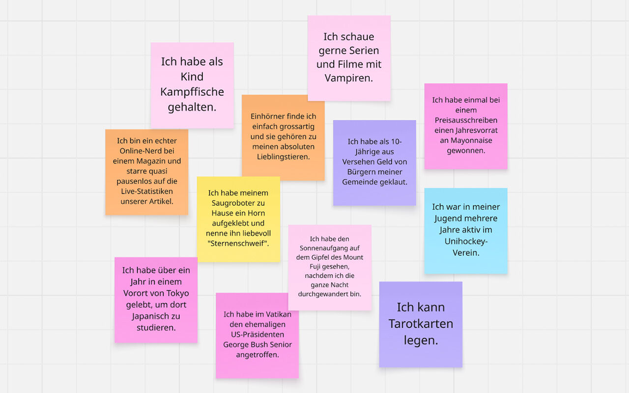 Die Basis für die Collage: Die Fakten aus dem Workshop auf Post-its.