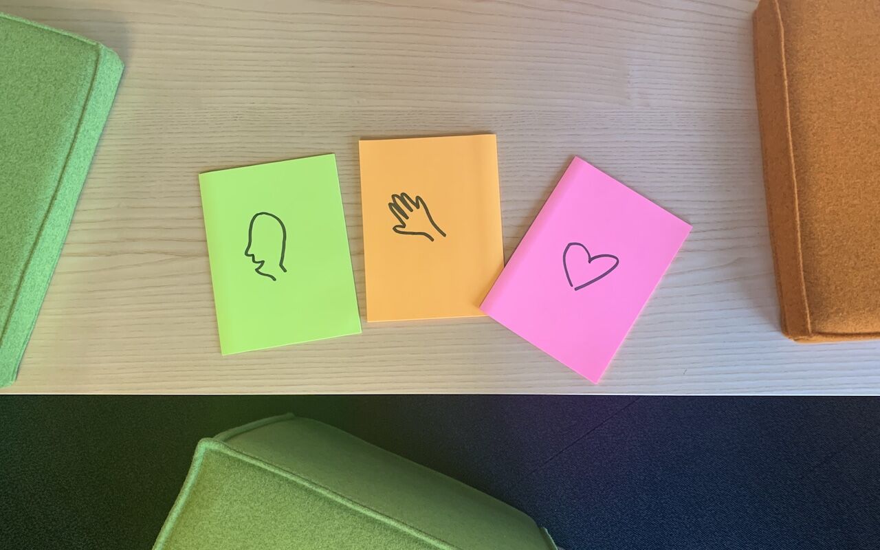 Kopf-Hand-Herz Post-Its können hilfreich sein, sind aber für die Hosentaschen-Methode nicht notwendig.