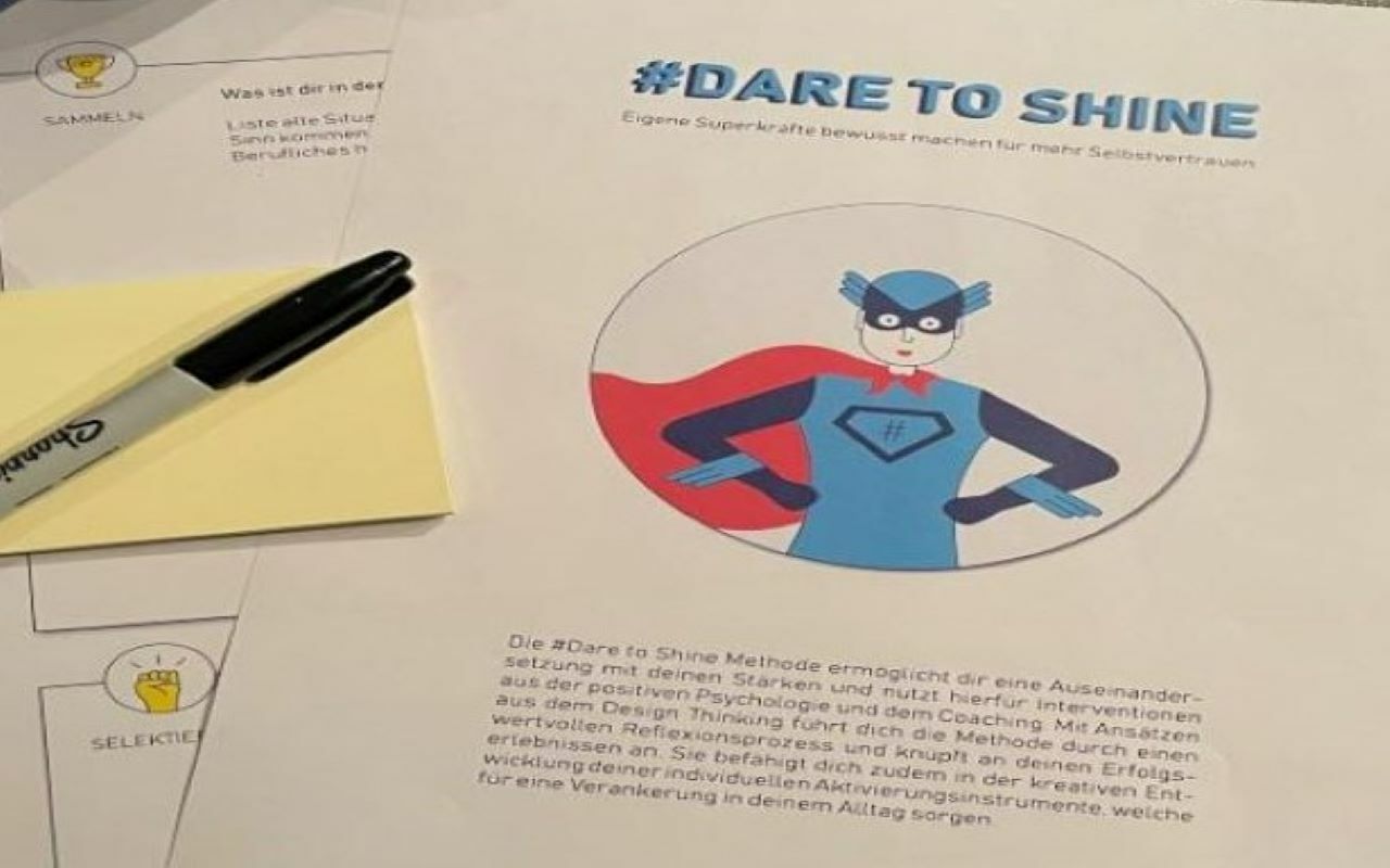 Ausgedrucktes #dare to Shine Methoden-Template bereit zur Anwendung