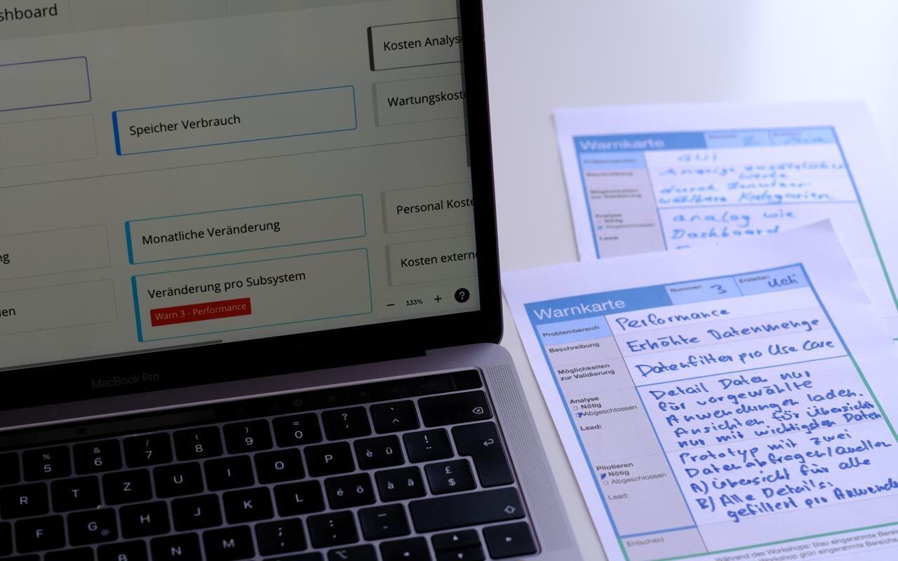 Warnkarte zu Funktionalität - Prototyp für Performance nötig und in User Story Map geflagged