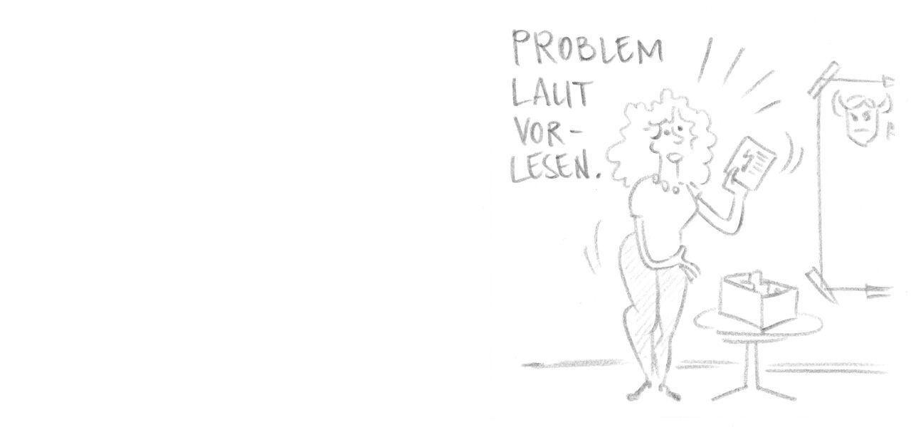 Facilitator in ihrer Rolle: Jede Problemkarte wird gezogen und laut vorlgelesen