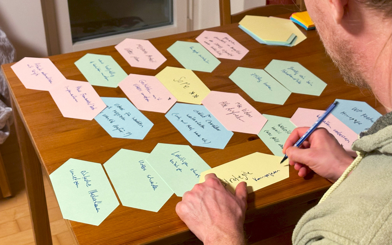 Erprobung mit grösseren wabenförmigen Zetteln